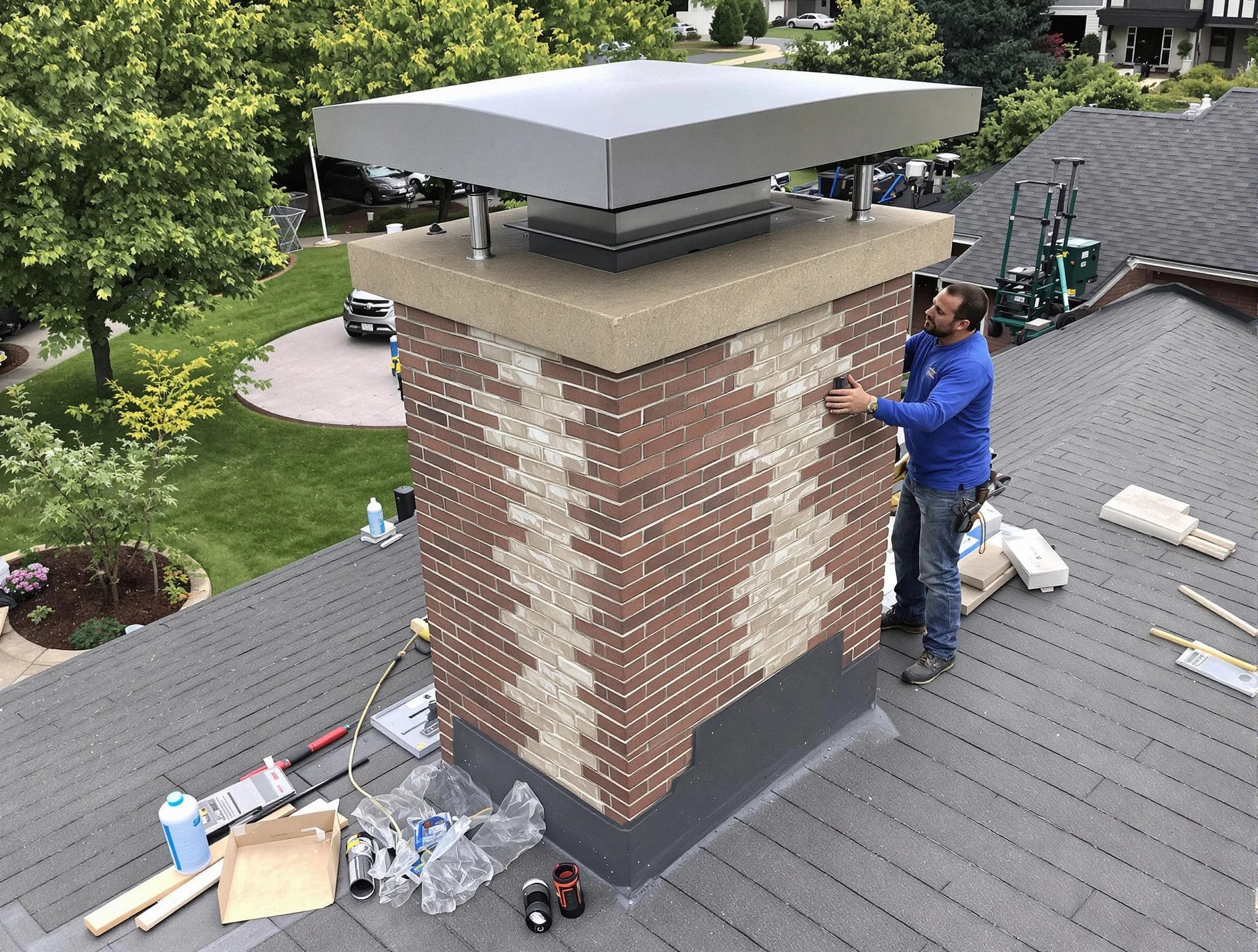 Fair Oaks Chimney Sweep team working on a custom chimney remodel in Fair Oaks, GA