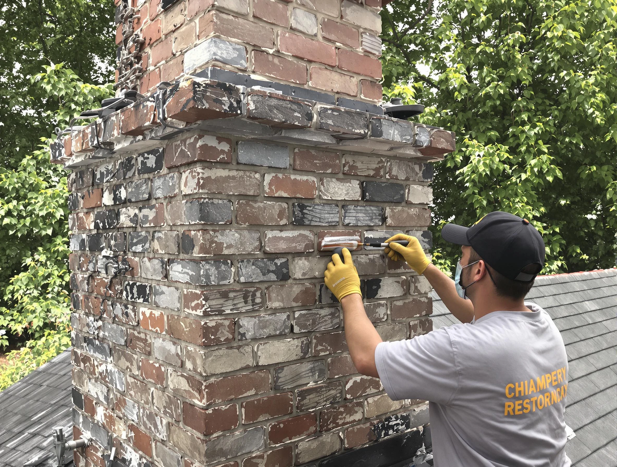 In-progress chimney restoration by Fair Oaks Chimney Sweep in Fair Oaks, GA